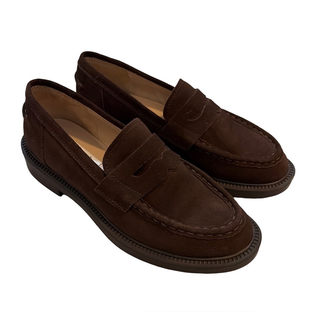 Blondo Halo Chocolate Brown Suede Waterproof slip on Penny Loafers 7-71/2